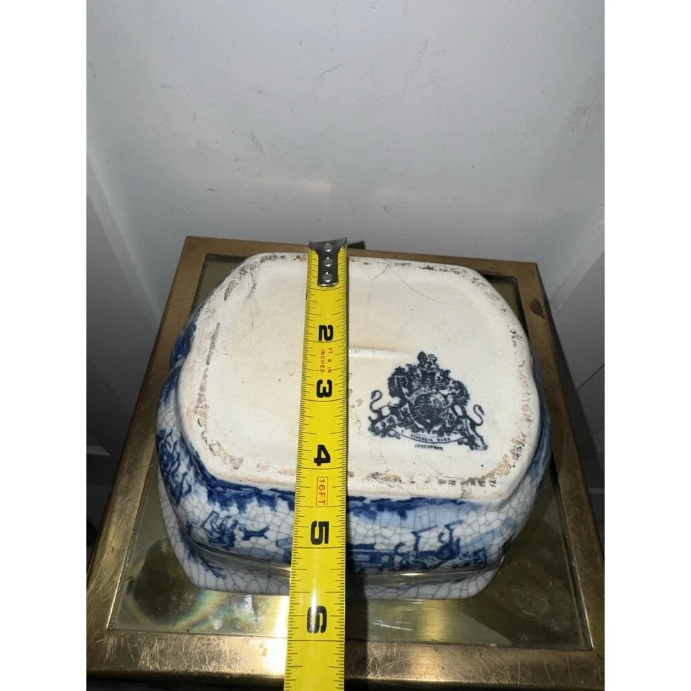 Vintage Blue & White Crackle Glaze Cachepot Planter Bowl
